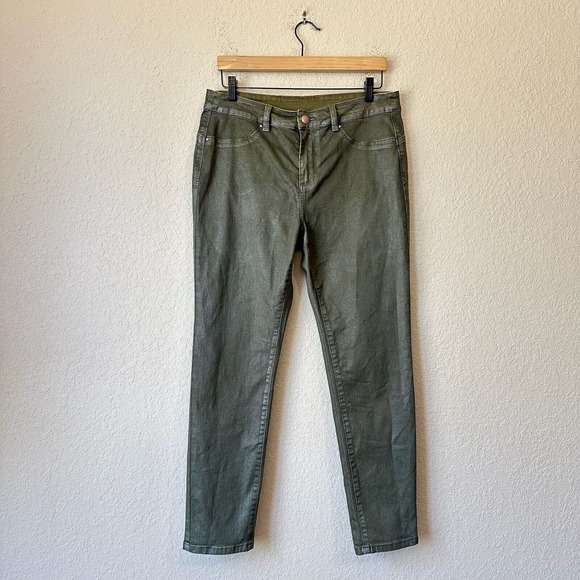 SOFT SURROUNDINGS Denim-Like Skinny Pants #2CR14 Coated Sage Green - Picture 1 of 11